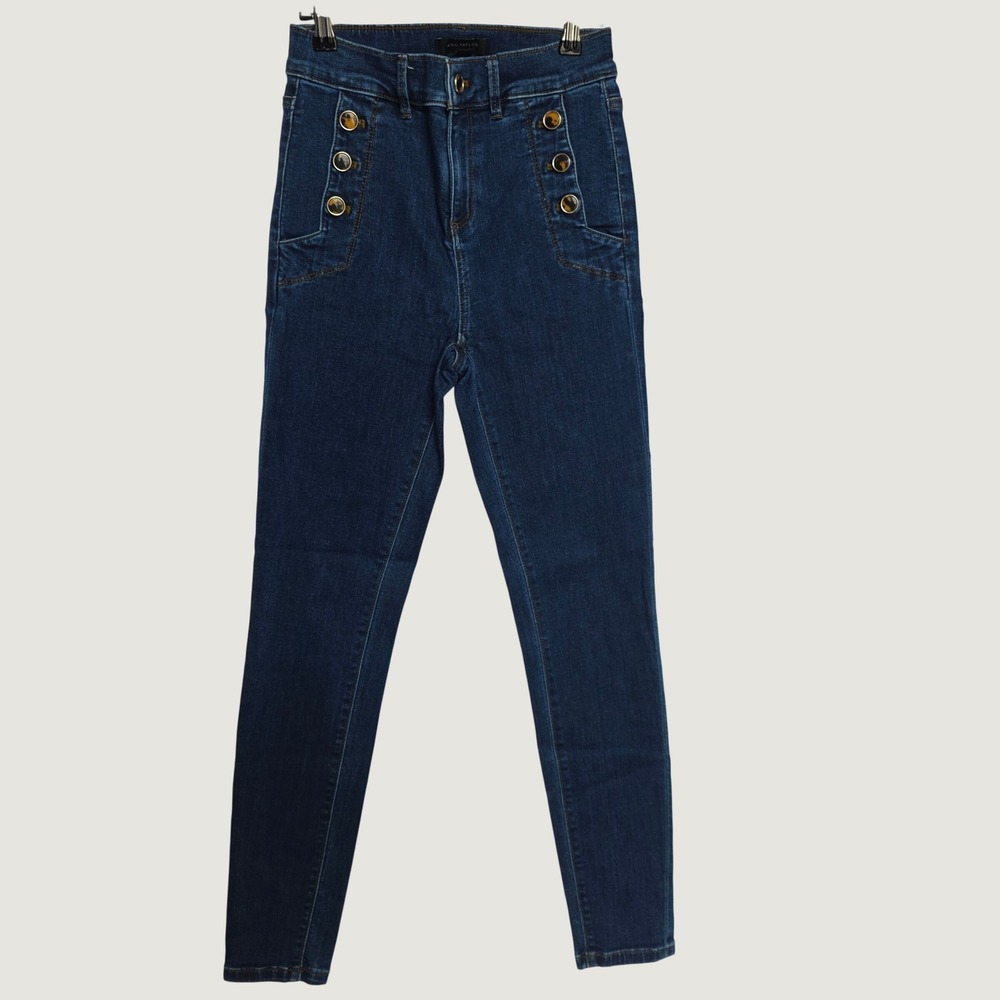 Ann Taylor Skinny Jeans Women 0 Blue Excellent Sailor Button High Rise Denim